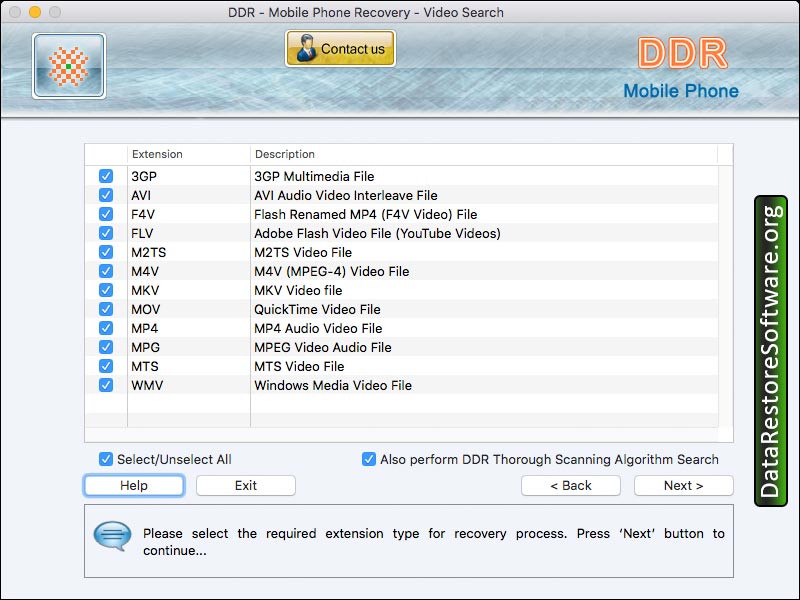 Screenshot of Mobile Phone Data Restore Mac